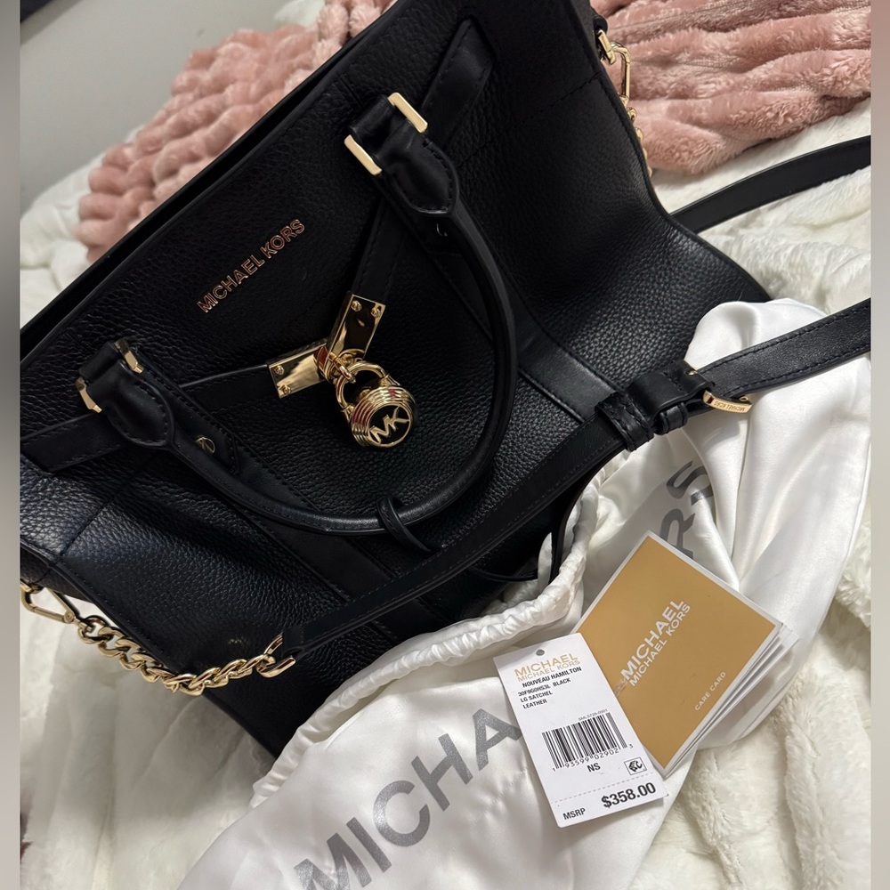 Michael Kors Nouveau Hamilton Black Satchel with Gold-Tone Hardware